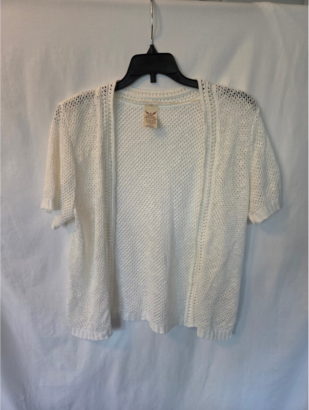 Faded Glory Women's White Open Knit Short Sleeve Cardigan Sweater Size L (12-14)